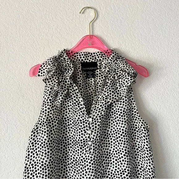 Cynthia Rowley Polka Dot 100% Silk Sleeveless Top Size Medium - Picture 2 of 7